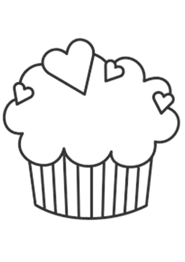 Enkel Cupcake Med Hjerte fargeleggingsside