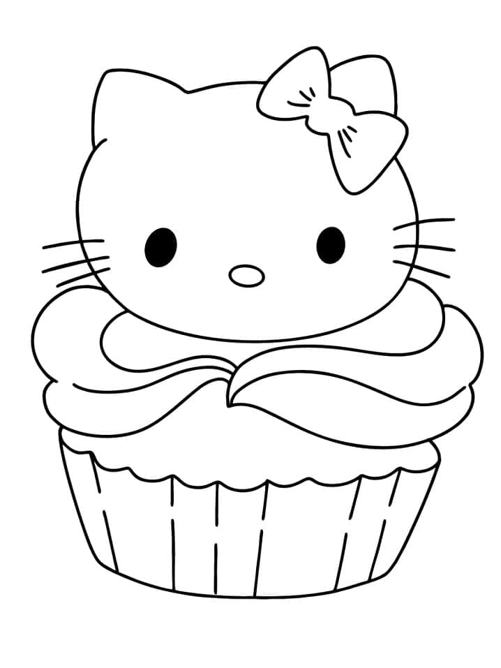 Hello Kitty på Cupcake fargeleggingsside
