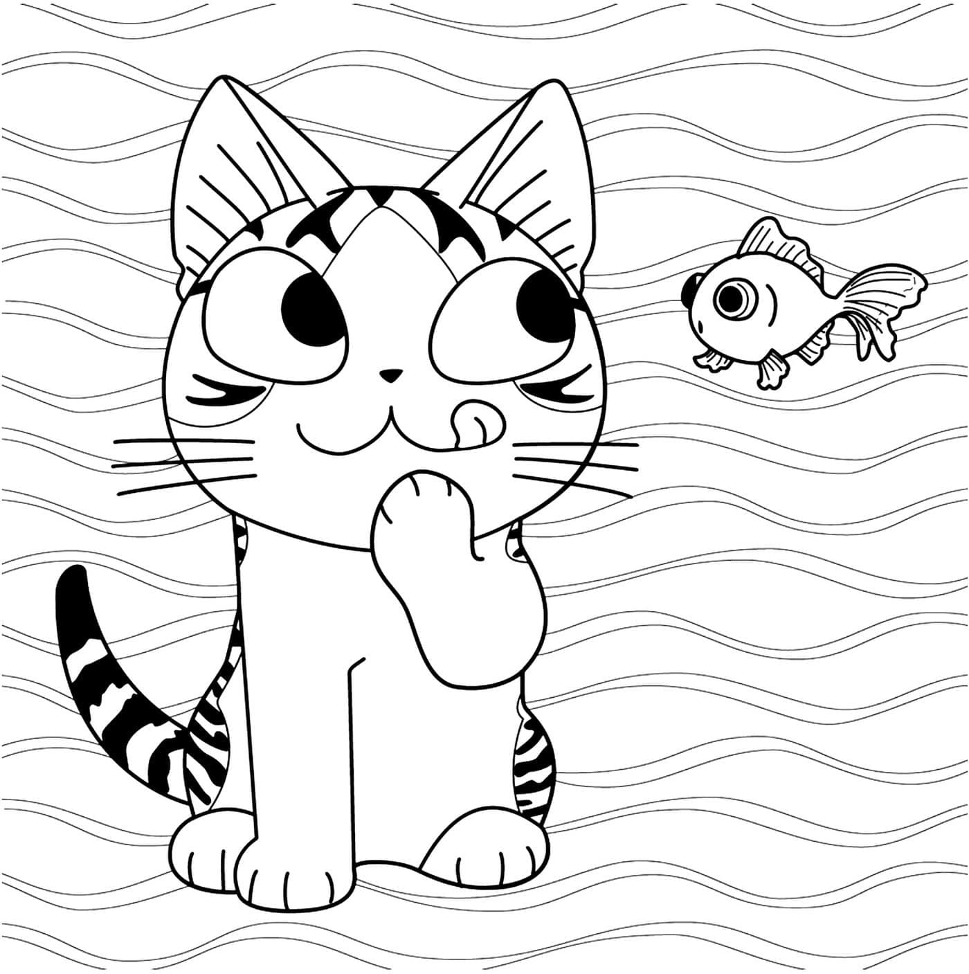 Kattunge Og En Gullfisk fargeleggingsside