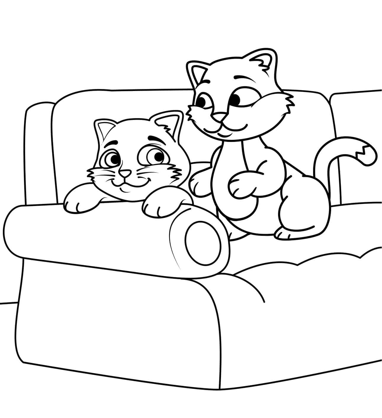 Kattunge På En Sofa fargeleggingsside