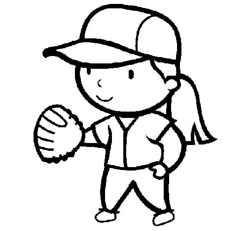 Lille Pige Spiller Baseball fargelegging