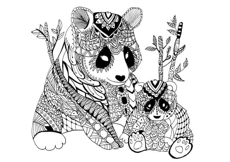 Mor Og Baby Panda Mandala fargeleggingsside