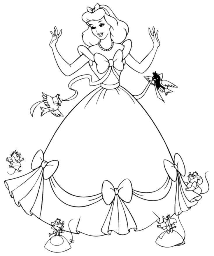 Prinsesse Askepott Med Dyr fargeleggingsside