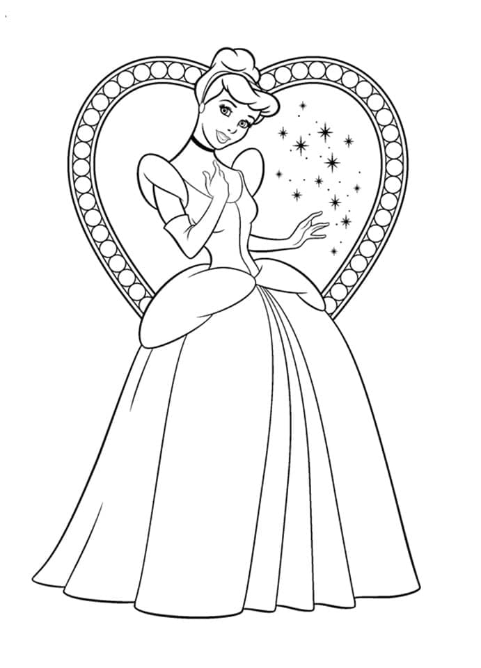 Prinsesse Askepott Med Hjerte fargeleggingsside