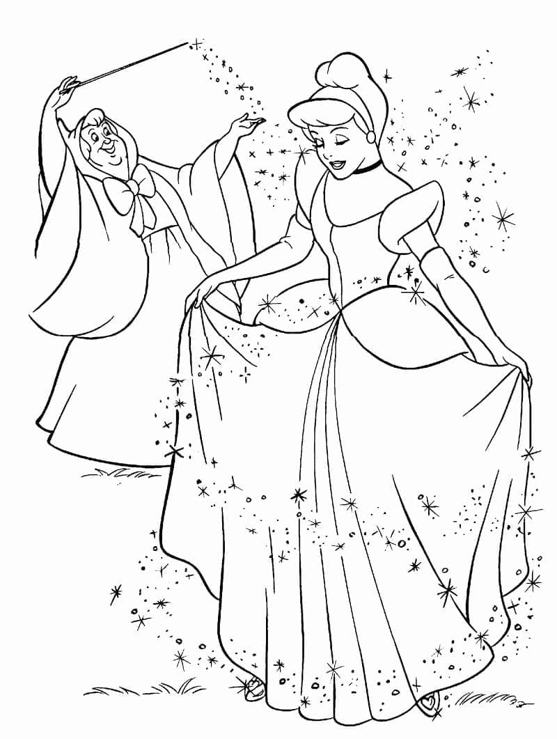 Prinsesse Askepott Og Fegudmor fargeleggingsside