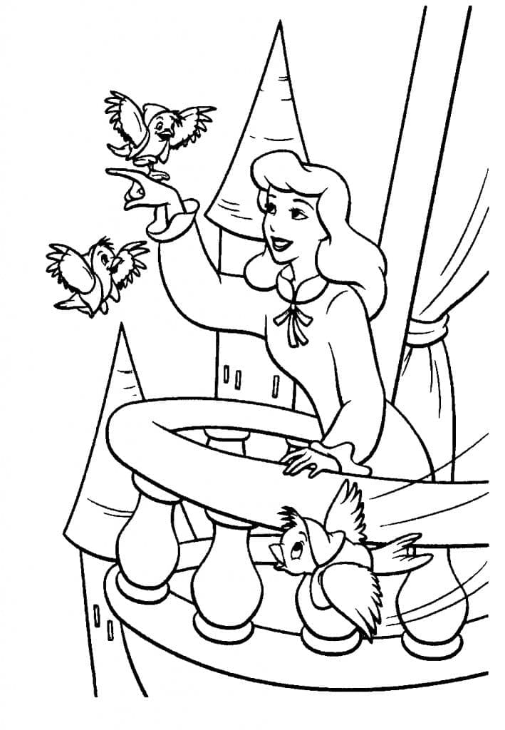 Prinsesse Askepott Og Fugler fargeleggingsside