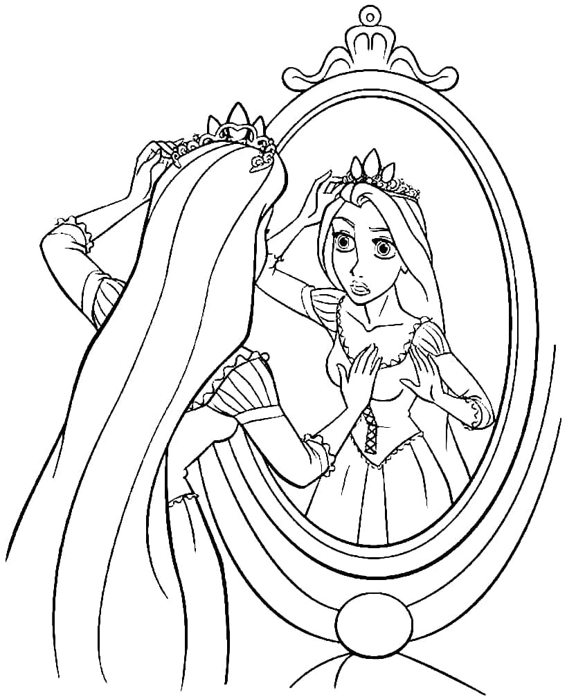 Prinsesse Rapunzel i Speil fargelegging