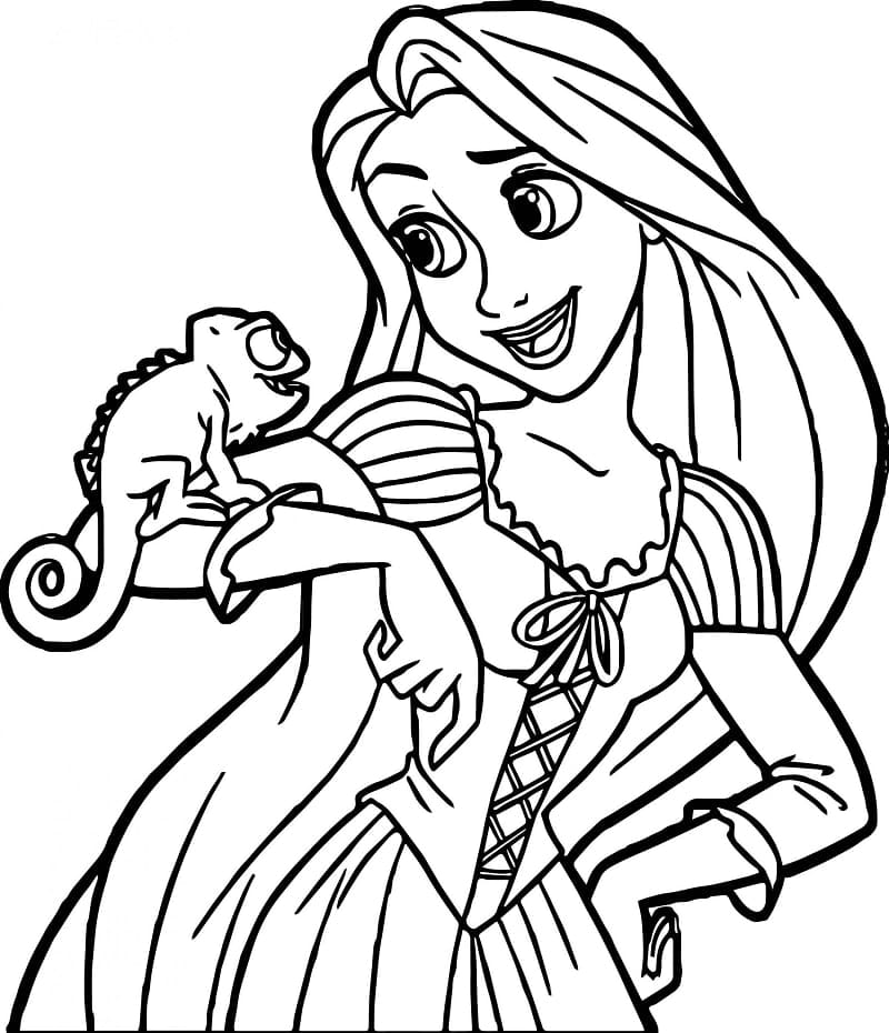 Prinsesse Rapunzel Med Pascal fargeleggingsside