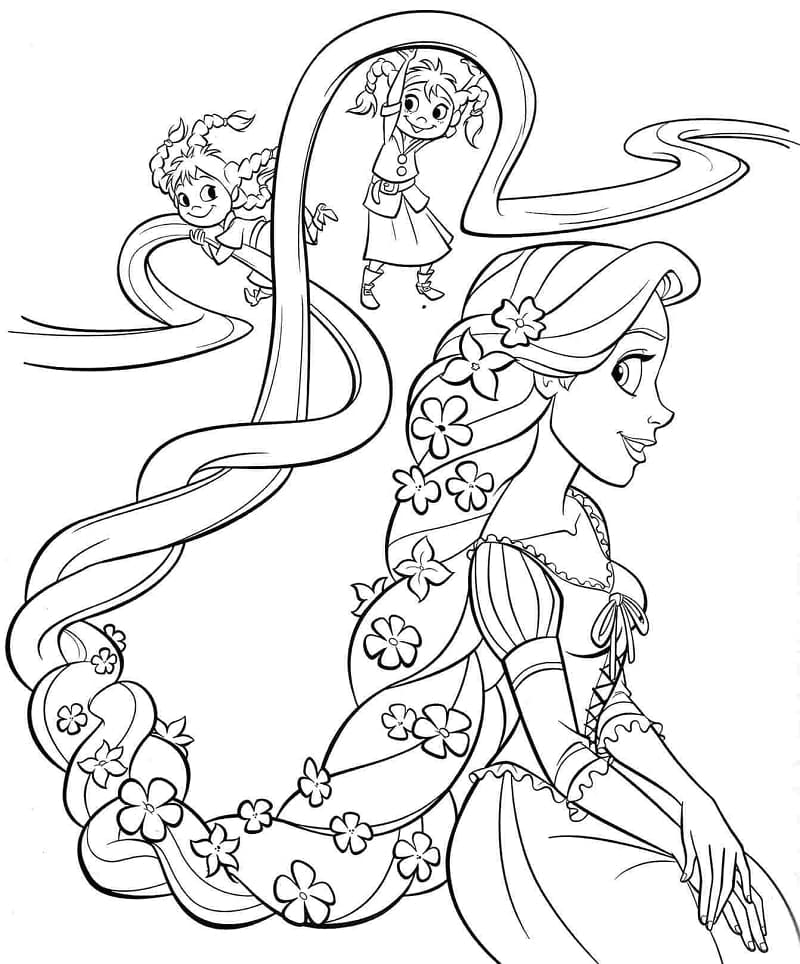 Prinsesse Rapunzel Og Småjenter fargeleggingsside