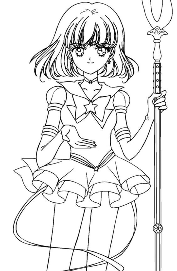 Sailor Saturn fra Anime Sailor Moon fargeleggingsside