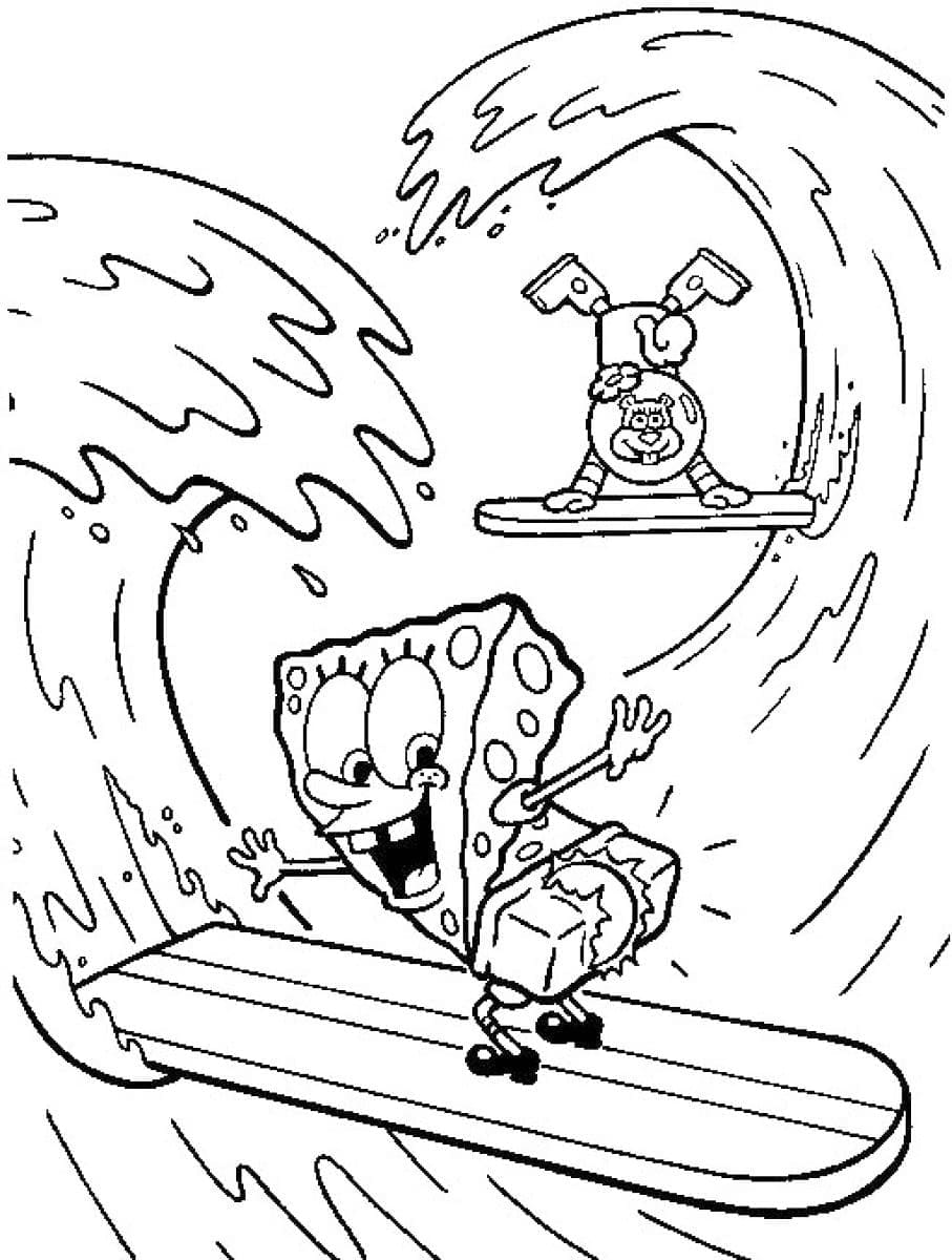 Sandy Cheeks Og SpongeBob Surfer fargelegging