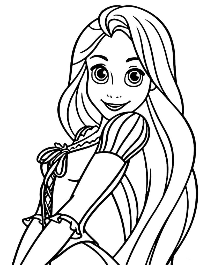 Smilende Prinsesse Rapunzel fargeleggingsside