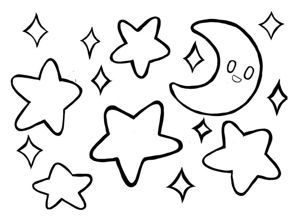 Søt Måne Og Stjerner fargeleggingsside