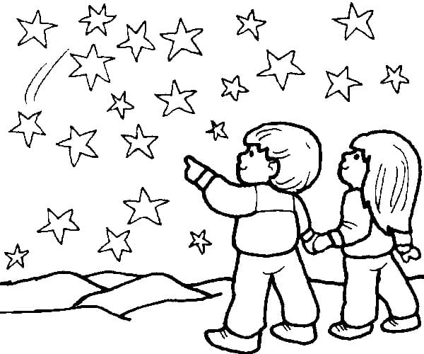 To Barne- Og Stjerner fargeleggingsside