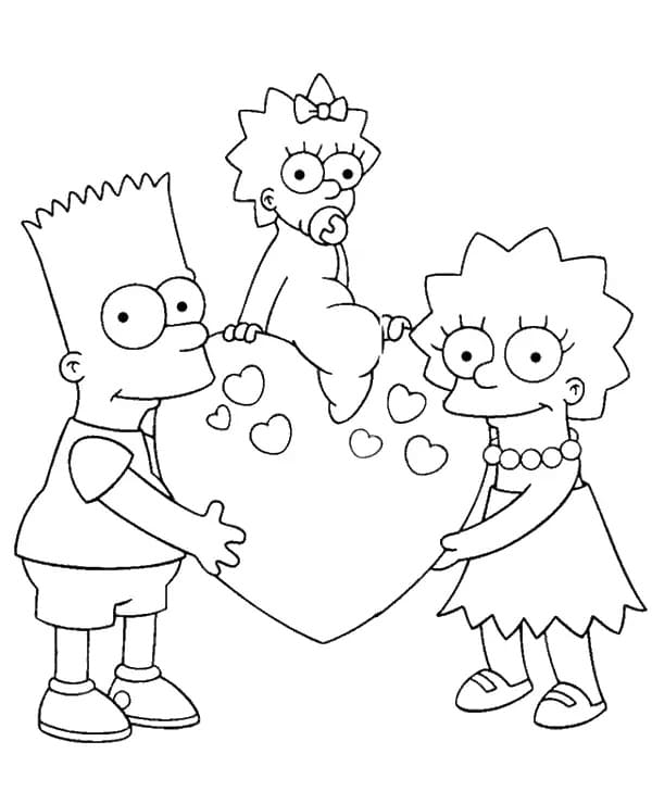 Bart, Maggie og Lisa Simpson fargelegging