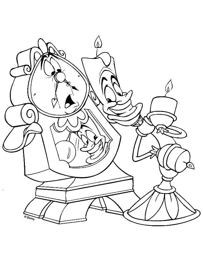 Cogsworth og Lumiere fargeleggingsside