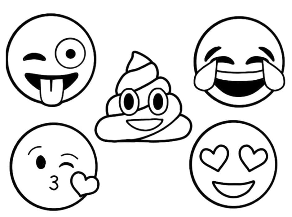 Fem Emojier fargeleggingsside