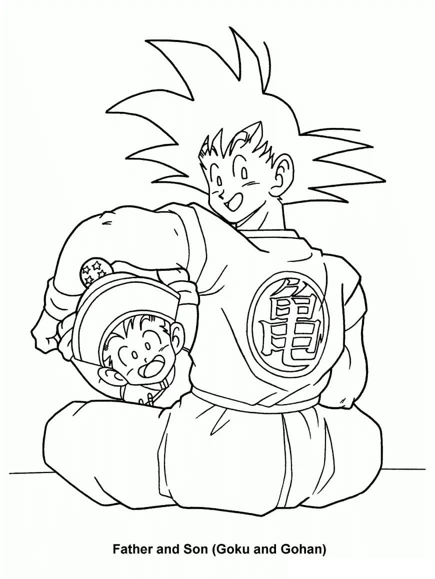 Goku Med Gohan fargeleggingsside