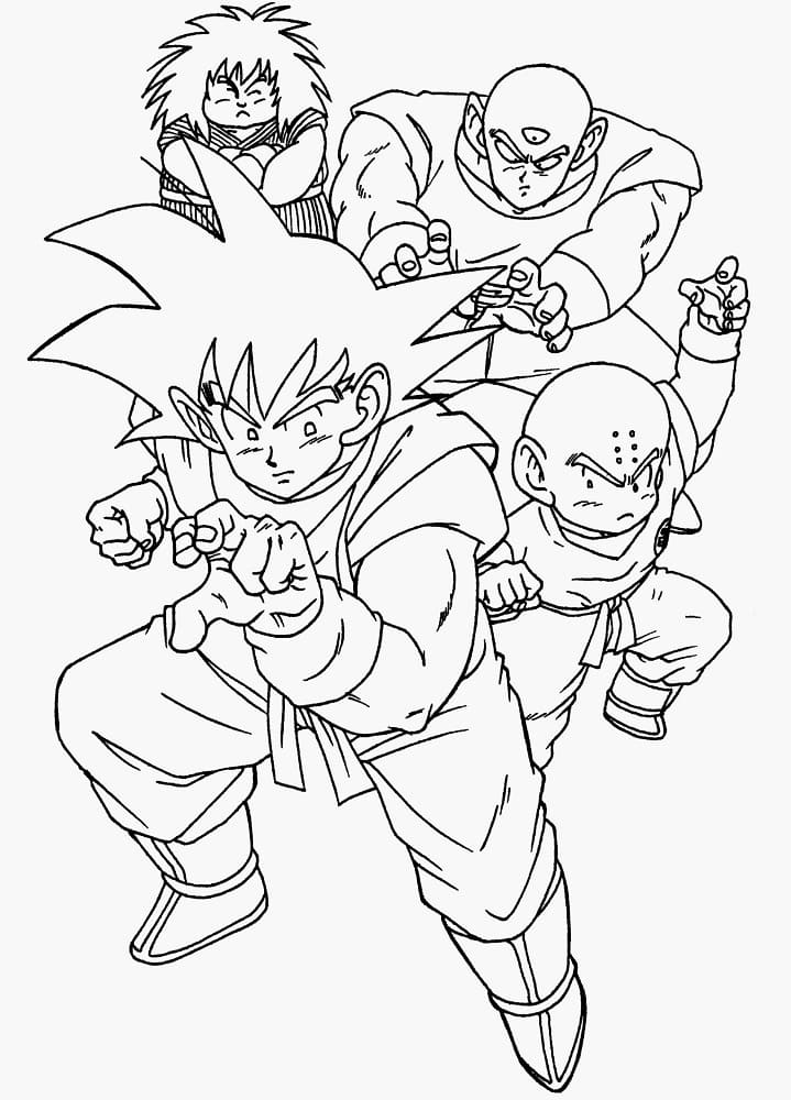 Goku Og Venner fargeleggingsside