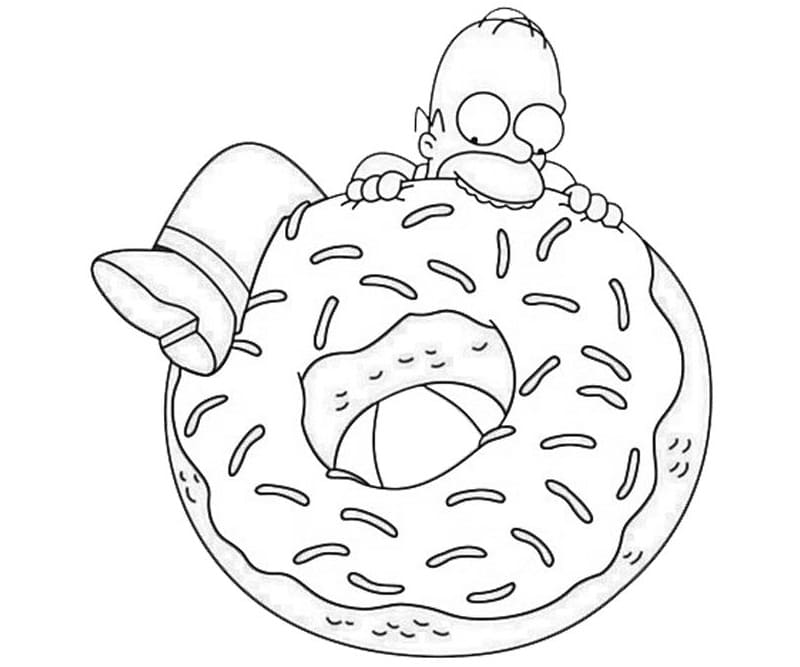 Homer Simpson og Giant Donut fargeleggingsside