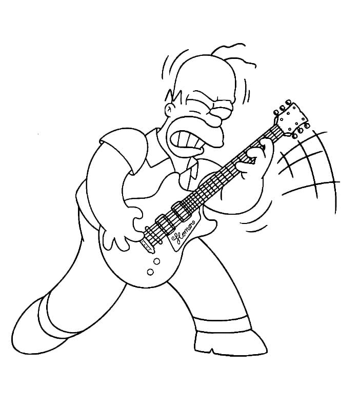 Homer Simpson spiller gitar fargeleggingsside