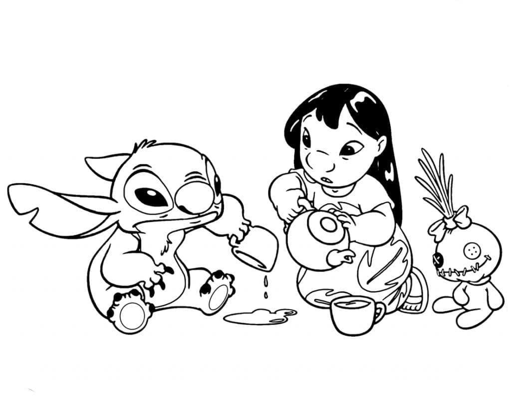 Lilo og Stitch Drikker Te fargelegging