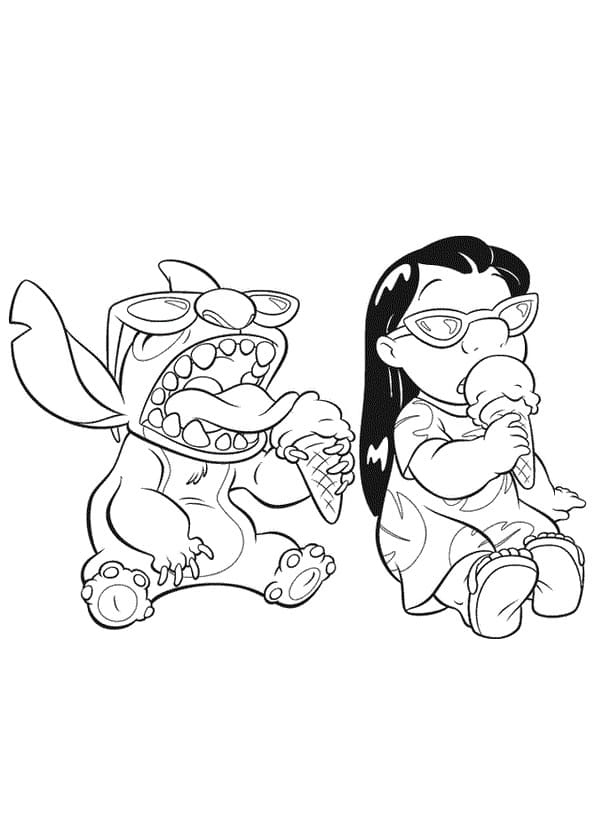 Lilo og Stitch Spiser Iskrem fargeleggingsside