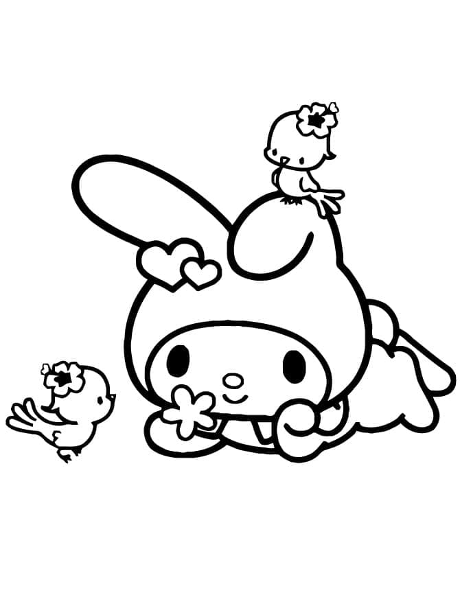 My Melody og søte fugler fargeleggingsside