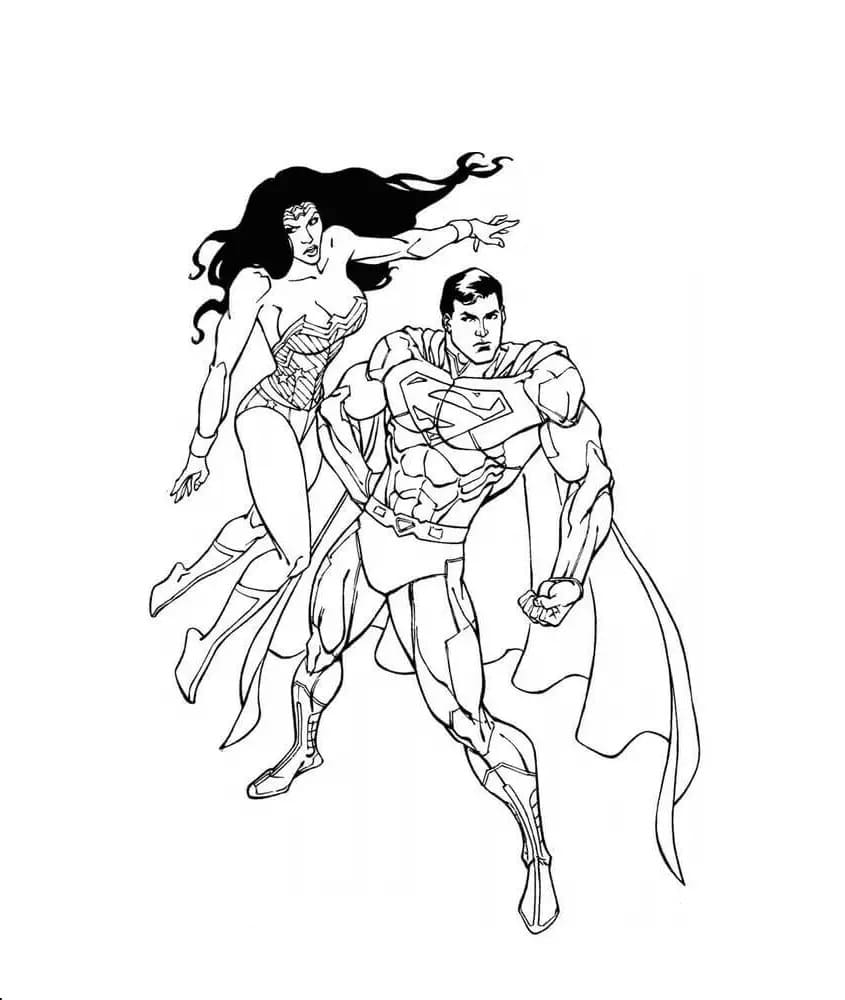 Wonder Woman og Superman fargelegging