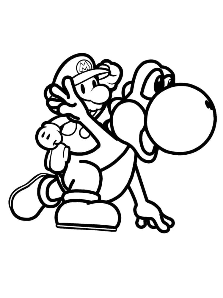 Yoshi og Mario fargeleggingsside