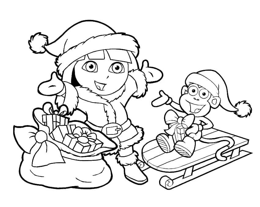 Dora og Boots på Jul fargelegging