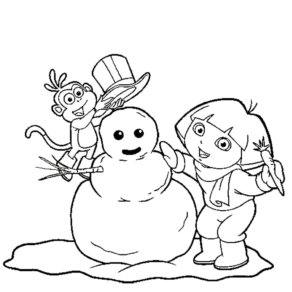 Dora og Snømannen fargelegging