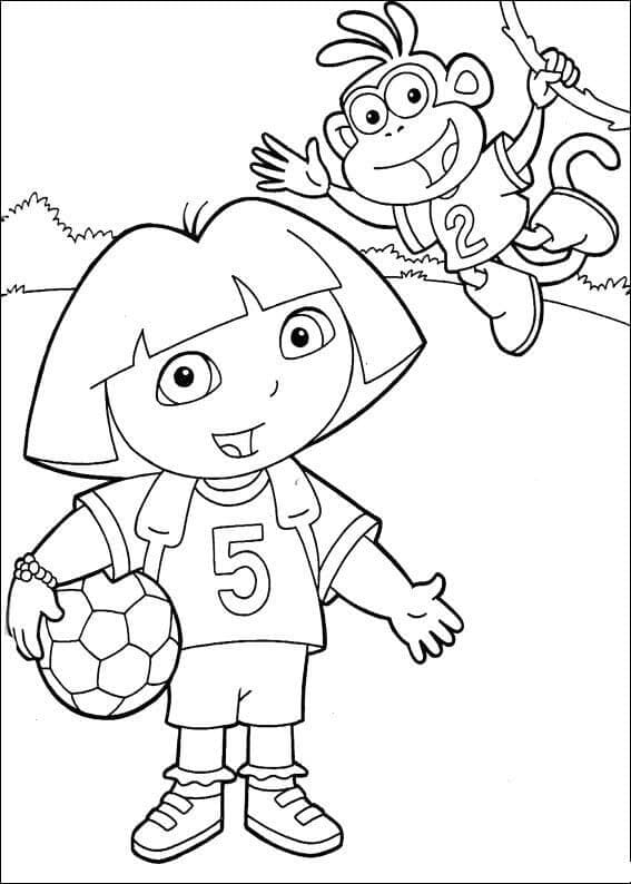 Dora og Støvler Spiller Fotball fargelegging