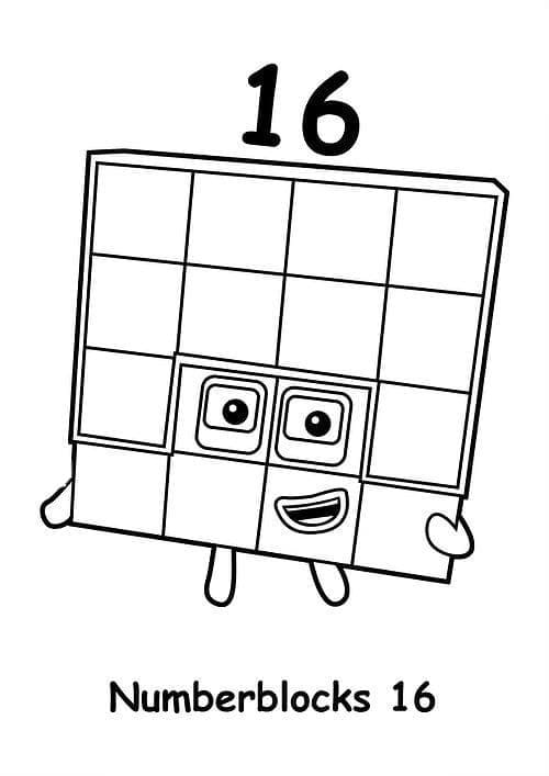 Numberblocks 16 fargelegging