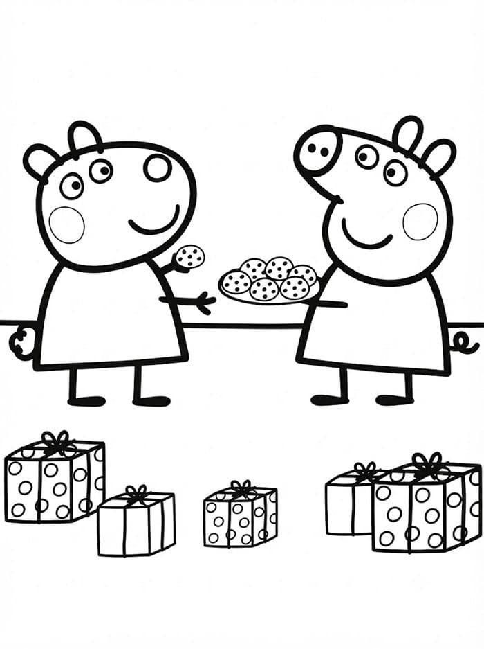 Peppa Gris Og Venn I Bursdag fargelegging