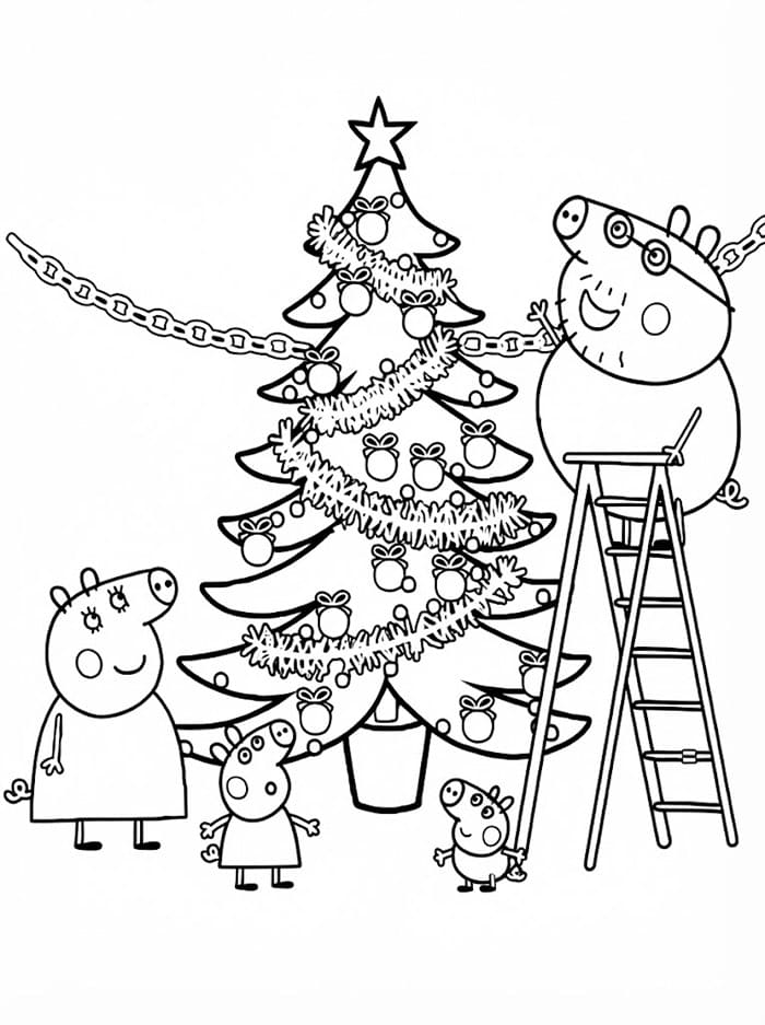 Peppa Gsrisfamilie Med Juletre fargelegging