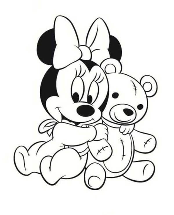 Baby Minnie Mus Med Teddybjørn fargeleggingsside