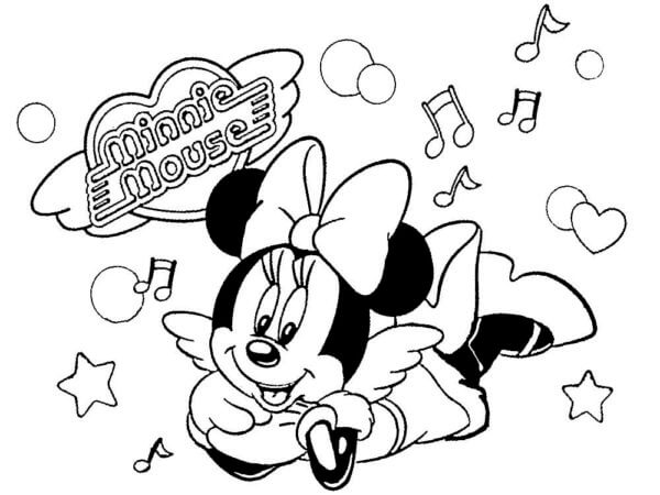 Drømmende Minnie Elsker å Høre På Musikk fargeleggingsside