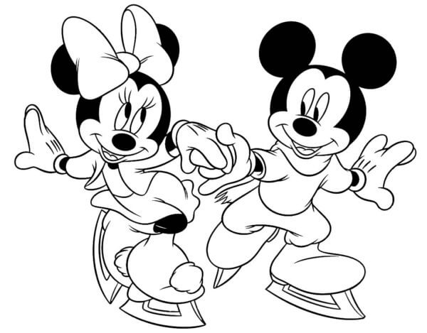Kul Minnie Mouse Med Mikke Mus Som Spiller Skøyter fargeleggingsside
