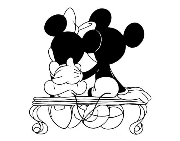Mickey Mus og Minnie Mus Sitter På Stolen fargelegging