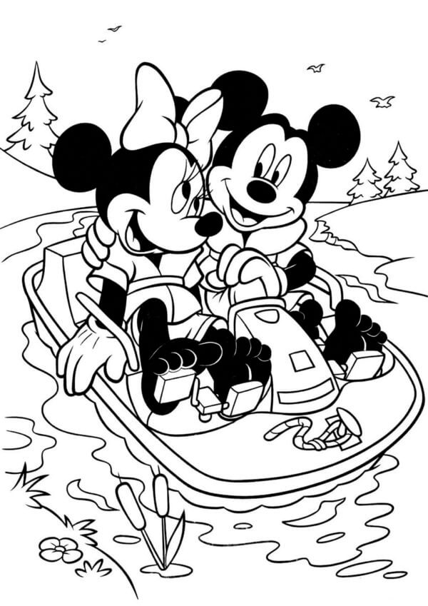 Mickey og Minnie Skal Nedover Elven På En Katamaran fargeleggingsside