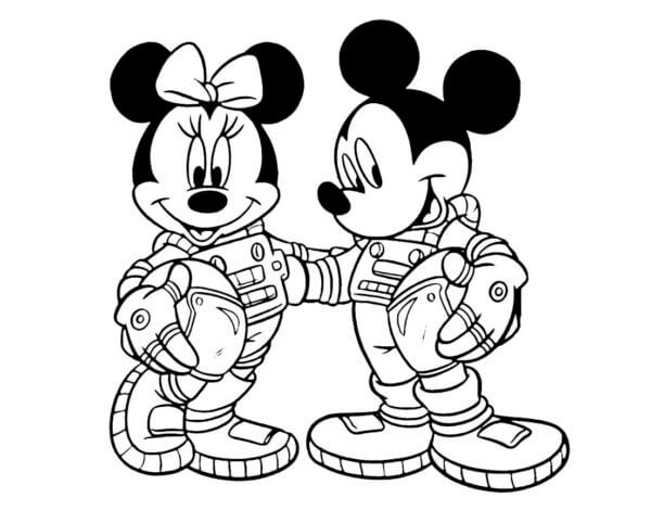 Mikke Mus Og Minnie Mus Astronauter fargeleggingsside