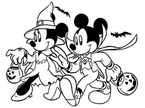 Mikke Mus Og Minnie Mus Går i Halloween fargelegging