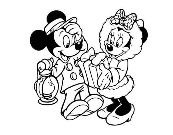 Mikke Og Minnie Mouse Holder Gaveeske fargeleggingsside