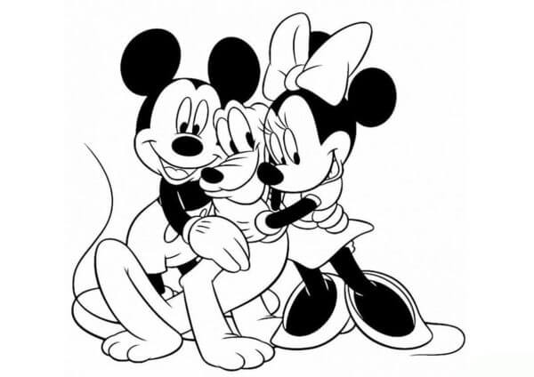 Mikke og Minnie Klemmer Pluto fargeleggingsside