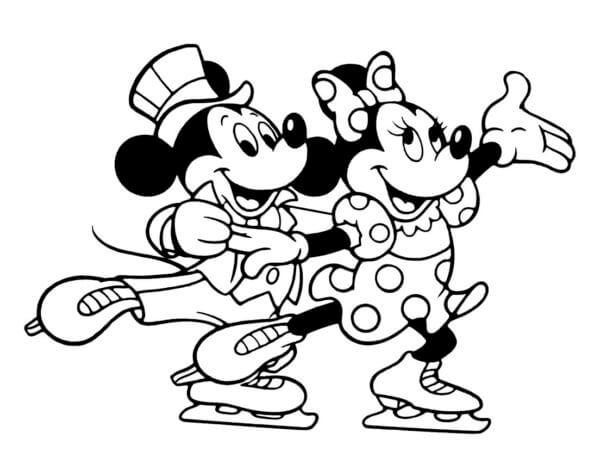 Mikke og Minnie På Skøyter fargelegging