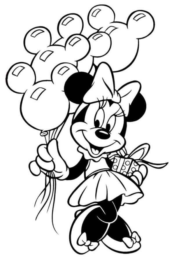 Minnie Mouse Holder Ballonger Med Gaveeske fargeleggingsside
