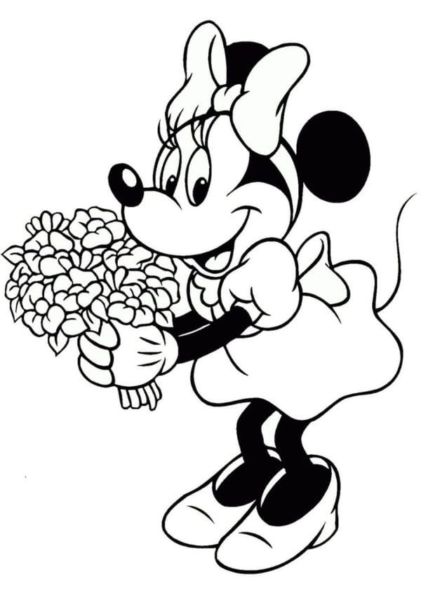 Minnie Mouse Holder En Blomsterbukett fargeleggingsside