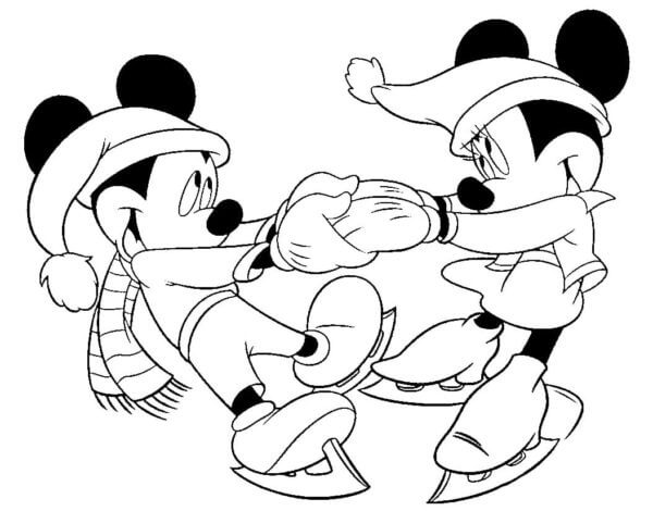 Morsom Mikke Og Minnie Mouse Spiller Skøyter fargeleggingsside
