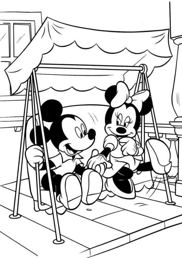 Morsom Mikke Og Minnie Mouse Spiller Swing fargelegging